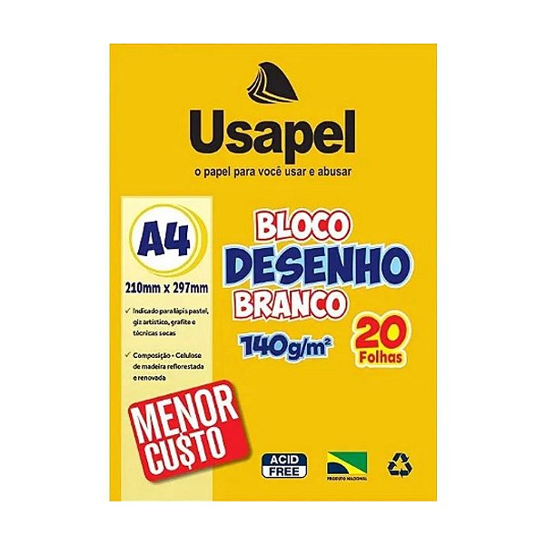 Bloco Desenho Branco Usapel A4 140g/m² 20 Folhas