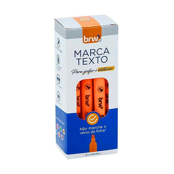 Marca Texto Laranja Caixa c/12 Unidades BRW