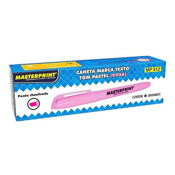 Caixa com 6 Canetas Marca Texto Rosa Tom Pastel - Masterprint