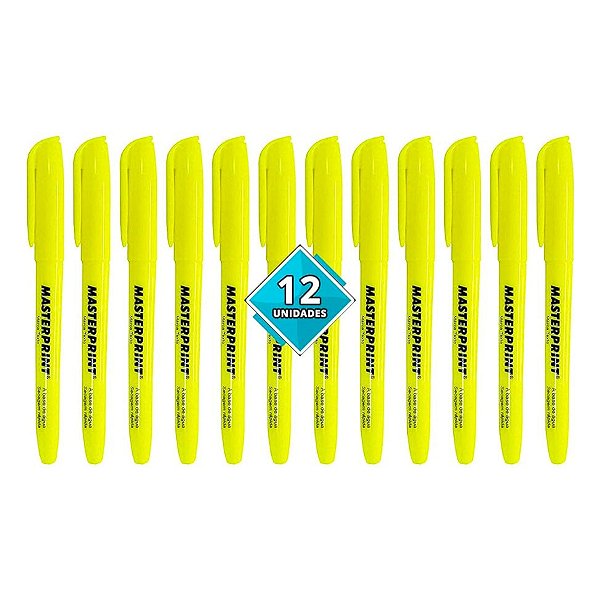 Caixa com 12 Canetas Marca Texto Amarelo Neon - Masterprint