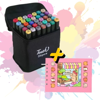 Kit 36 Canetas Artísticas  + Livro para Colorir Bobbie Goods 58 paginas