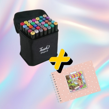 Kit 36 Canetas Artísticas + Livro para Colorir Holográfico Bobbie Goods Capa Dura