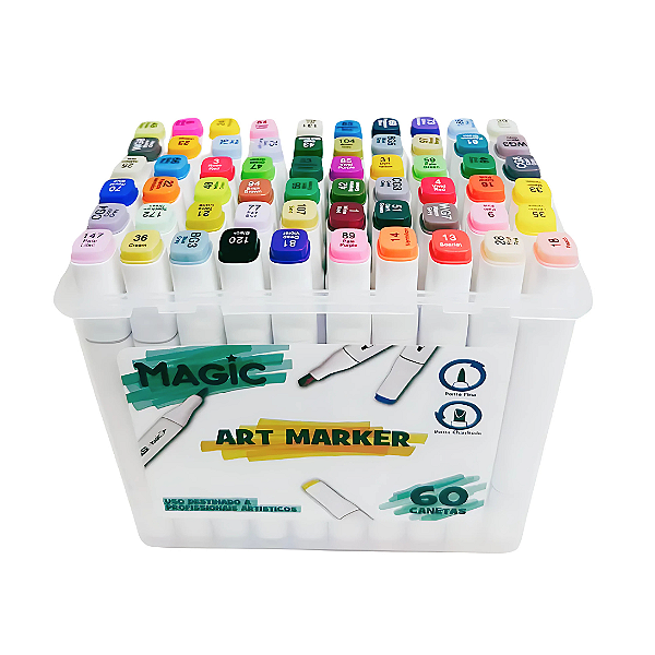 Kit Canetinhas Art Marker Ponta Dupla 60 Cores - Magic Kids