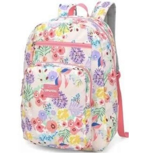 Mochila Escolar Costas Feminina Up4you Floral Salmão - Luxcel