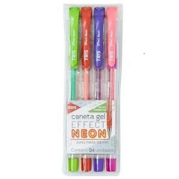 Caneta Gel Tris Effect Neon 0.8mm Com 4 Cores - Tris