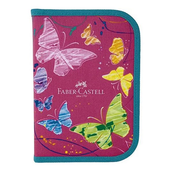 ESTOJO FABER 1 ZIPER COMPLETO (CANETA,LÁPIS,BORRACHA,APONTADOR) BORBOLETA 18.2208RS 75240-P