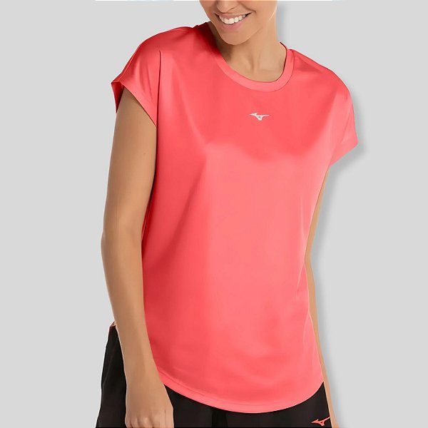 BLUSA MIZUNO MANGA CURTA POLIÉSTER FITNESS ROSA FEMININA