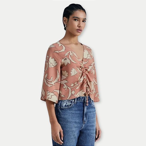 BLUSA HERING 3/4 VISCOSE ESTAMPADA FEMININA