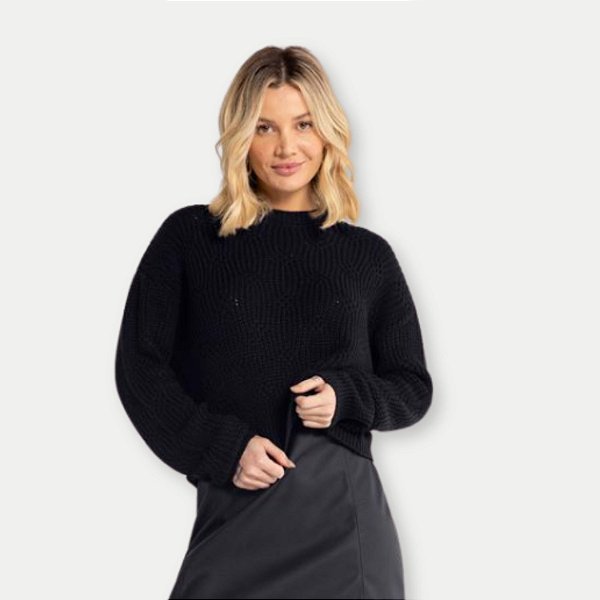 BLUSA LUNENDER ML TRICO PRETA FEMININA