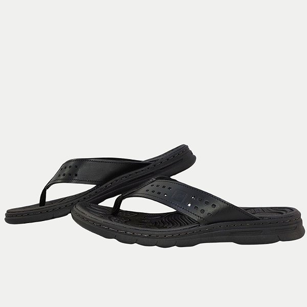 CHINELO PEGADA DEDO CASUAL TIRAS DE COURO PRETO MASCULINO