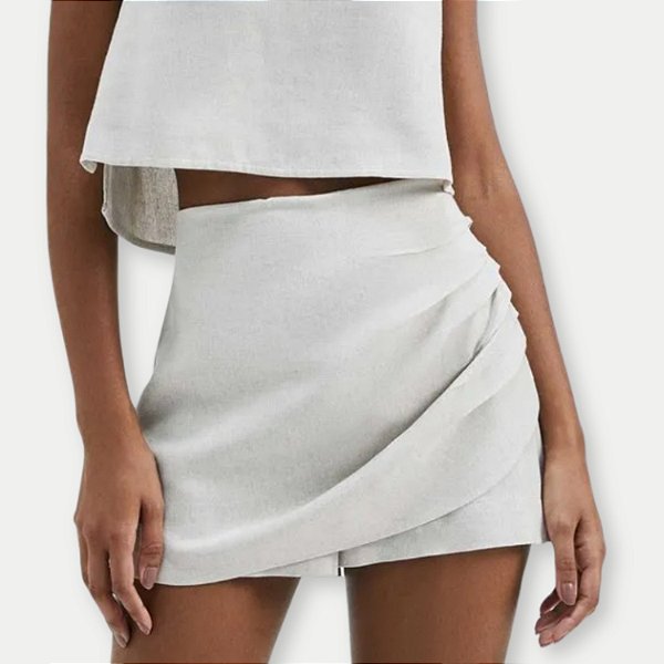 SHORT SAIA HERING VISCOLINHO ALFAIATARIA OFF WHITE FEMININO
