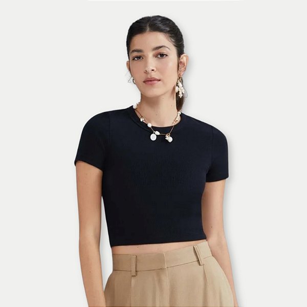 BLUSA HERING MC MALHA CANELADA PRETO FEMININA