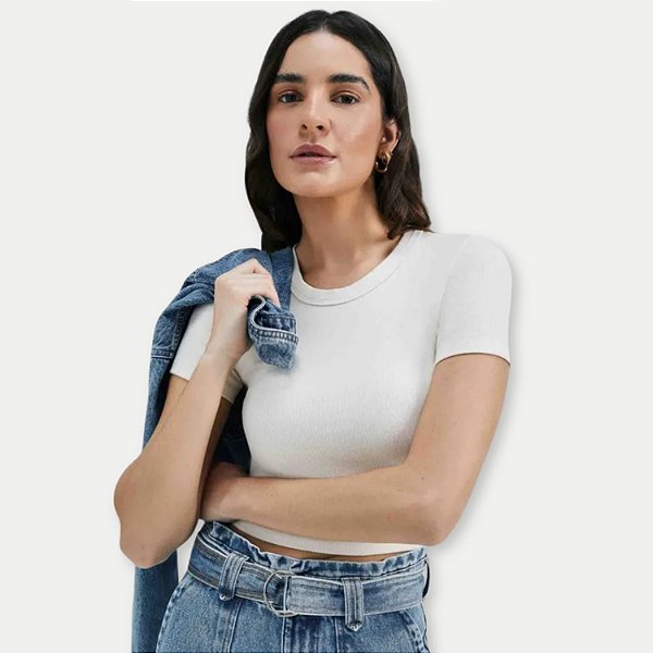 BLUSA HERING MC MALHA CANELADA BRANCA FEMININA