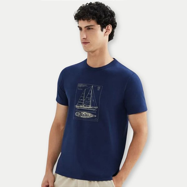 CAMISETA HERING MC ALGODÃO SILIM AZUL MASCULINA