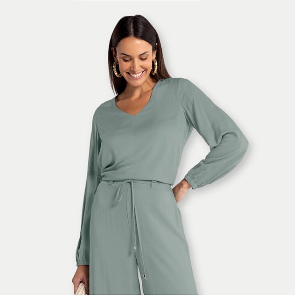 BLUSA LUNENDER ML VISCOSE VERDE FEMININA