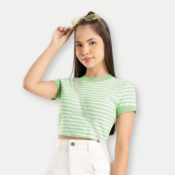 BLUSA LUNENDER HITS MC CANELADA LISTRADA FEMININA JUVENIL
