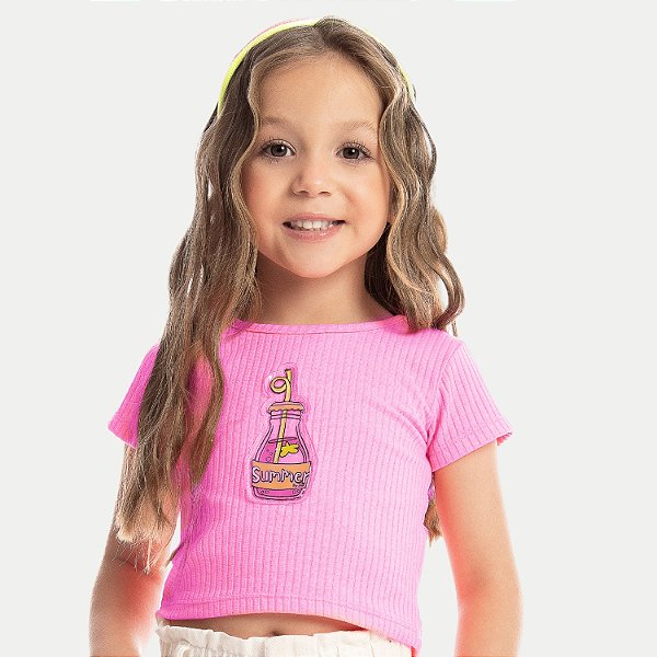 BLUSA BY GUS MC MALHA CANELADA ROSA FEMININA INFANTIL
