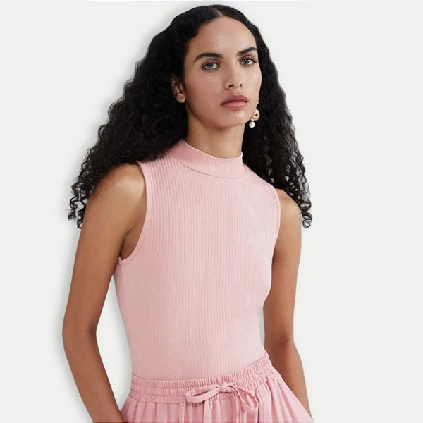 BLUSA HERING REGATA MALHA GOLA ALTA ROSA FEMINA