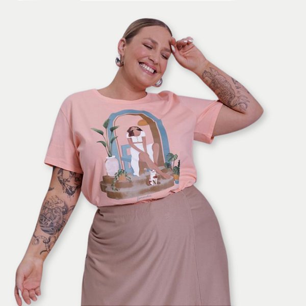 BLUSA LUNENDER MAIS MULHER  MC T-SHIRT SILKADA SALMÃO FEMININO