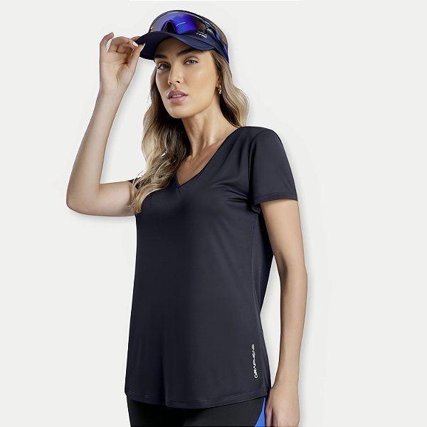 BLUSA GRAPHENE MC POLIAMIDA FITNESS PRETO FEMININA