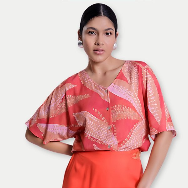 BLUSA LUNENDER MC VISCOSE ESTAMPADO VERMELHO FEMININA