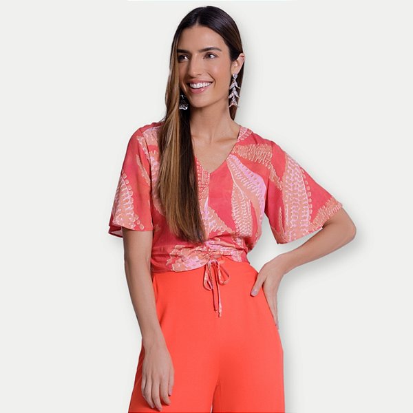BLUSA LUNENDER MANGA CURTA VISCOSE ESTAMPADA FEMININA
