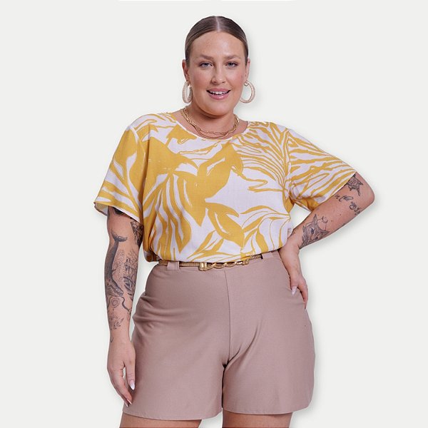 BLUSA LUNENDER MC M.MULHER VISCOSE AMARELO FEMININA