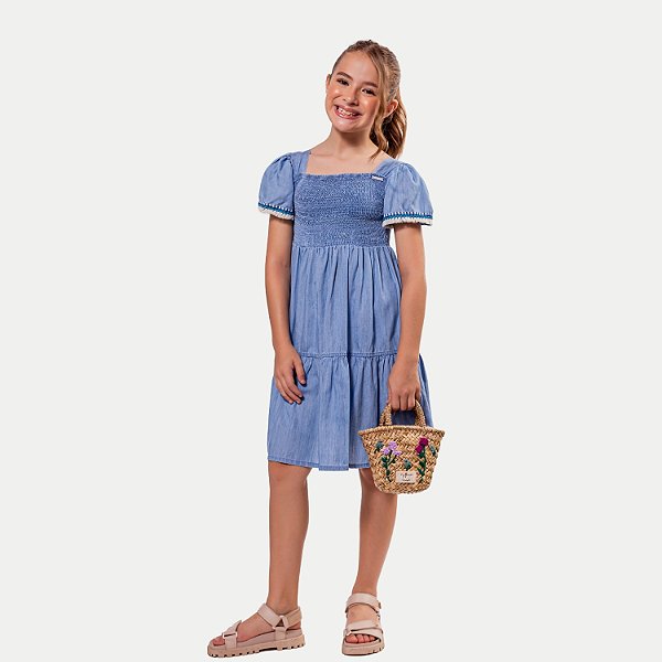 VESTIDO VIGAT MANGA CURTA JEANS FEMININO INFANTIL