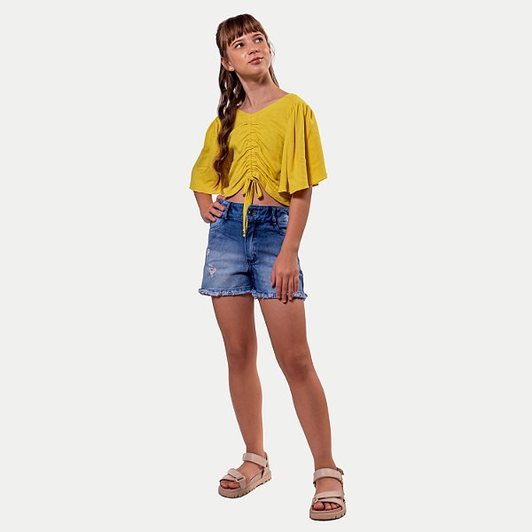 CONJUNTO VERÃO VIGAT SHORTJEANS E BLUSA MANGA CURTA FEMININO ADULTO
