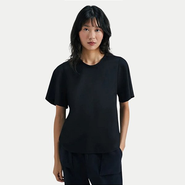BLUSA HERING MANGA CURTA  PRETA VISCOSE FEMININA ADULTO