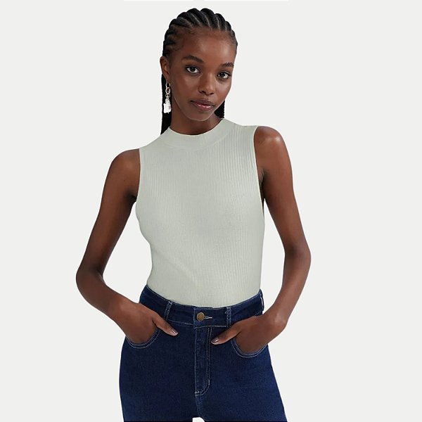 BLUSA HERING REGATA MALHA CANELADA GOLA ALTA VERDE FEMININA ADULTO