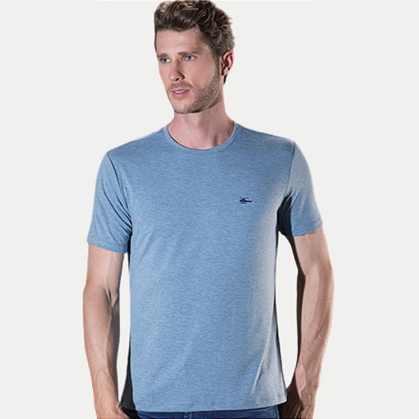 CAMISETA SALLO MANGA CURTA SLIM MISTA AZUL PASTEL LISA MASCULINO ADULTO