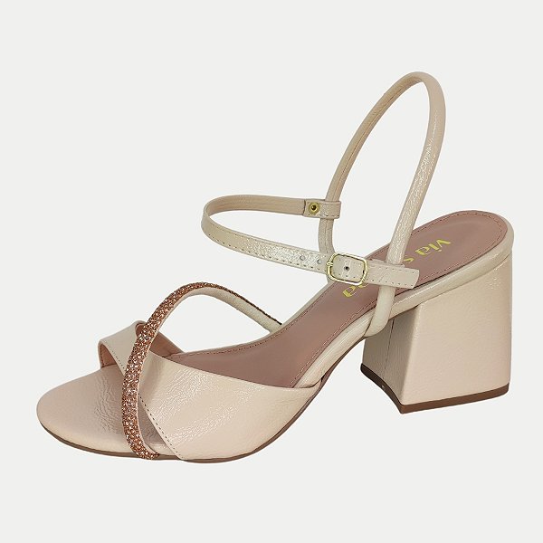 SANDALIA VIA SCARPA SALTO ALTO ACTIVE BEGE FEMININA ADULTO
