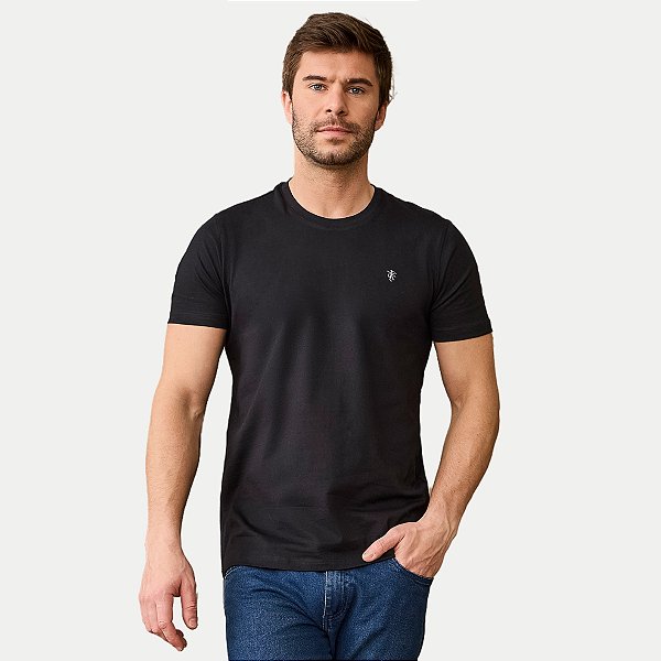 CAMISETA PACO MANGA CURTA SLIM PRETA ALGODÃO COM ELASTANO MASCULINO ADULTO