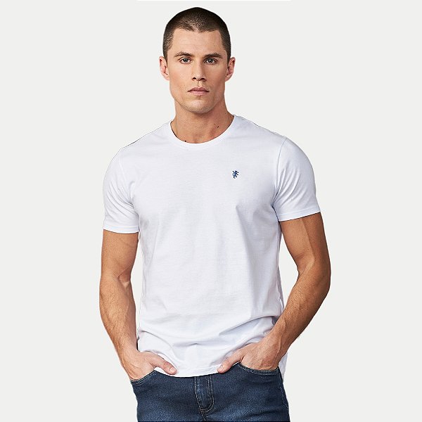 CAMISETA PACO MANGA CURTA SLIM BRANCO ALGODÃO COM ELASTANO MASCULINO ADULTO