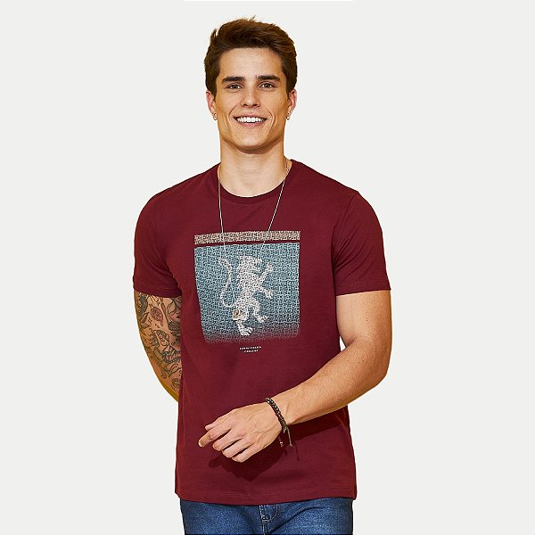 CAMISETA PACO MANGA CURTA SLIM BORDÔ ALGODÃO SILKADA  MASCULINA ADULTO