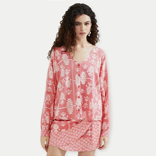 BLUSA HERING MANGA LONGA VISCOSE ESTAMPADA ROSA FEMININA ADULTO