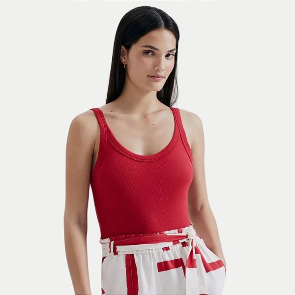 BLUSA HERING REGATA VERMELHA MALHA CANELADA FEMININA ADULTO