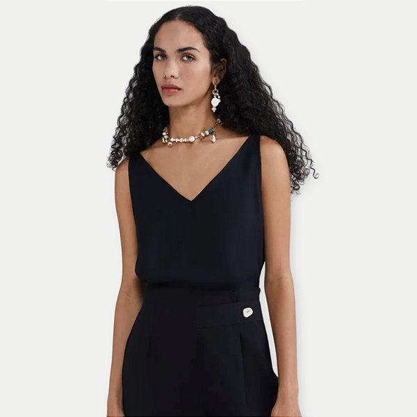 BLUSA HERING REGATA VISCOSE PRETA FEMININA ADULTO