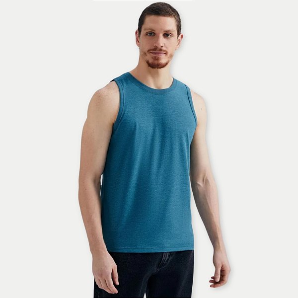 CAMISETA HERING REGATA ALGODÃO LISA AZUL MASCULINA ADULTO