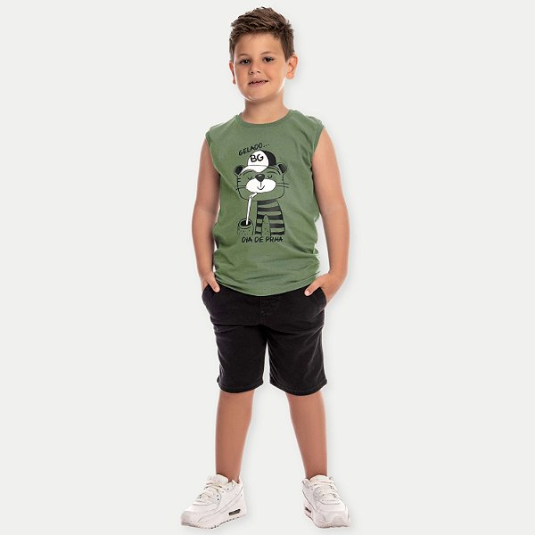 CAMISETA BY GUS REGATA ALGODÃO SILKADA VERDE MASCULINA INFANTIL