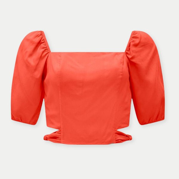 BLUSA LUNENDER 3/4 VISCOSE CROPPED LISO LARANJA FEMININA ADULTO