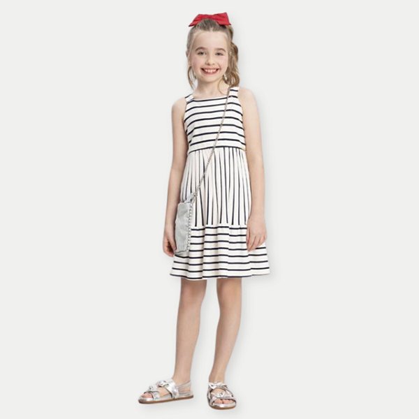 VESTIDO ALAKAZOO REGATA MALHA LISTRADO AZUL MARINHO FEMNINO INFANTIL