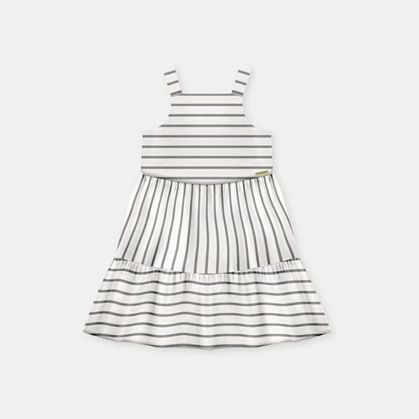 VESTIDO ALAKAZOO REGATA MALHA LISTRADA CINZA FEMININO INFANTIL