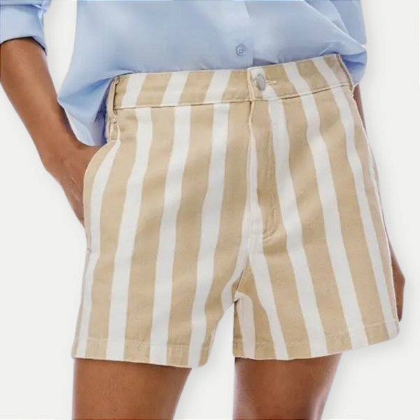 SHORT HERING BRIM BRUTO BÁSIC LISTRADA BEGE FEMININO ADULTO