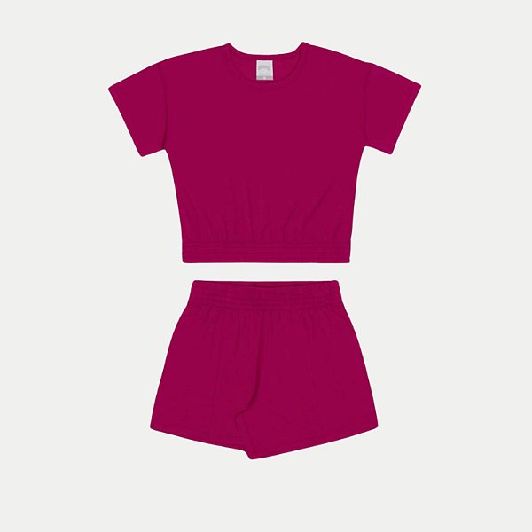 CONJ. VERÃO ALAKAZOO SHORT BLUSA MC MALHA ROSA FEMININO INFANTIL