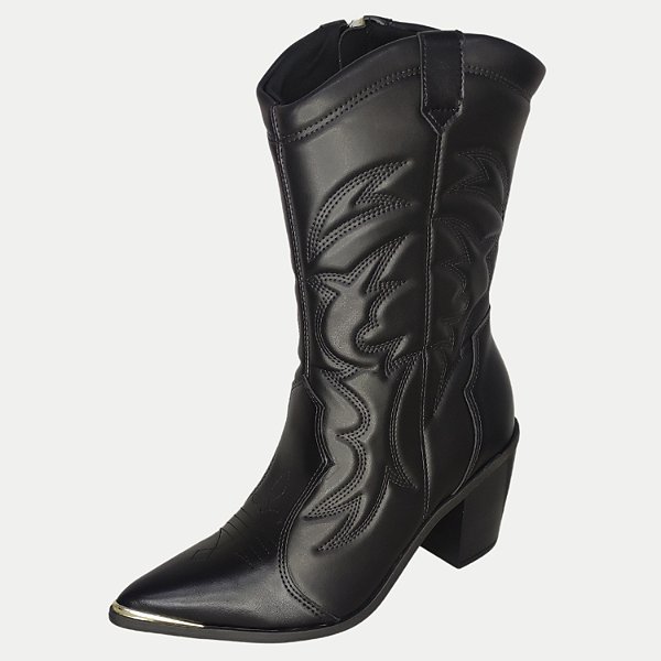 BOTA VIZZANO CANO MEDIO SALTO MEDIO TEXANA PRETA FEMININA ADULTA