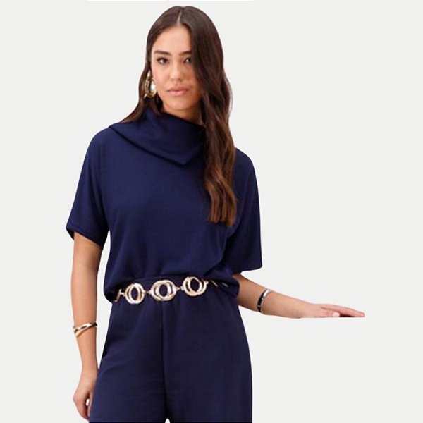 BLUSA LUNENDER MC TRICO AZUL MARINHO FEMININA ADULTO
