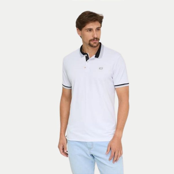 POLO SALLO MANGA CURTA BRANCA SLIM MISTA COM VIVO MASCULINO ADULTO