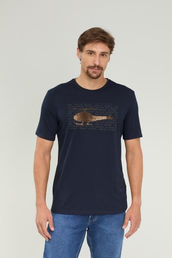 CAMISETA SALLO MANGA CURTA AZUL MARINHO SLIM MISTA SILKADA MASCULINA ADULTO